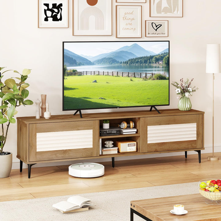 Giantex Mid Century Modern TV Stand for 55-65 Inch TV Waveform Fluted Entertainment Center