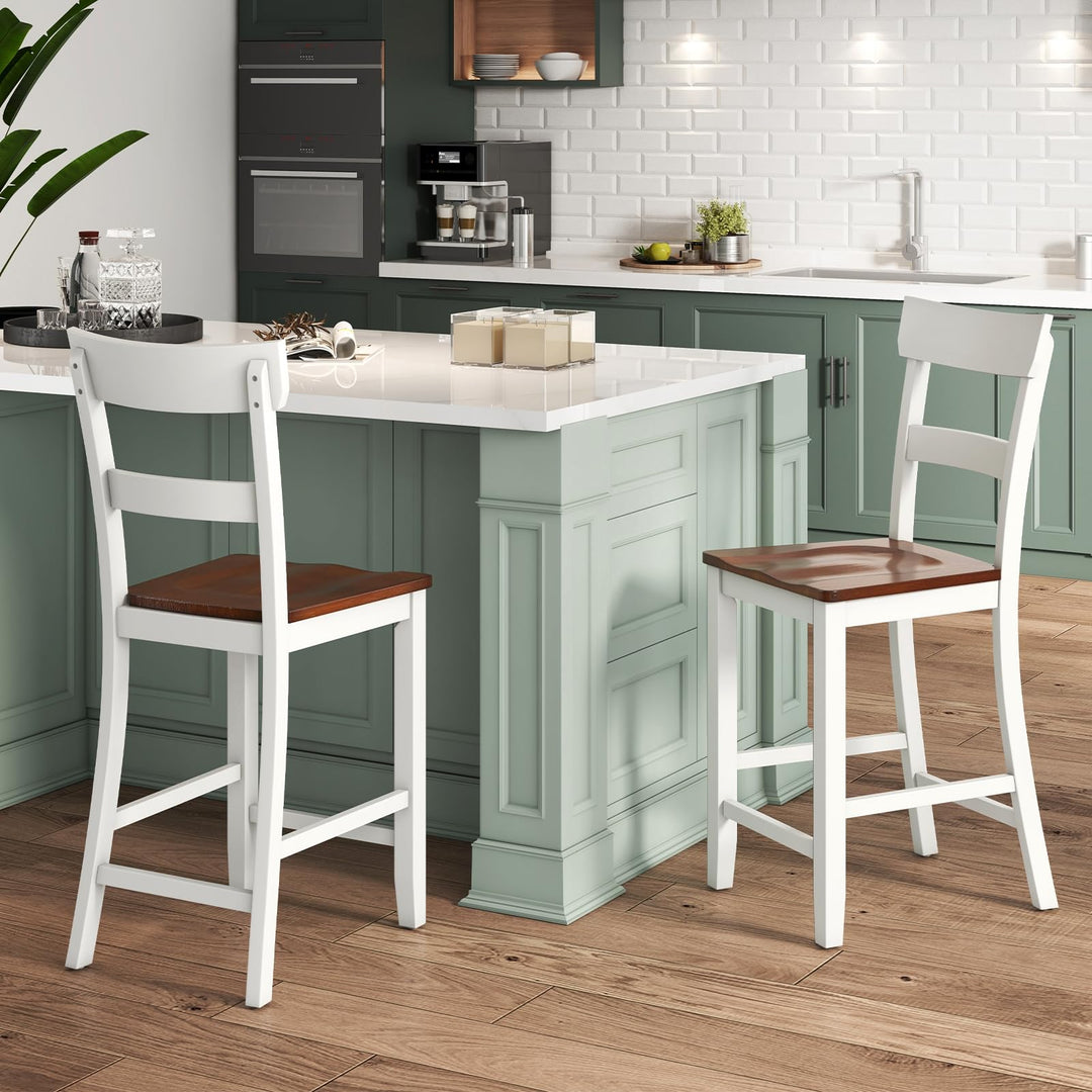 Giantex Wooden Bar Stools Counter Height Set of 2, 24.5" Farmhouse Wood Bar Dining Chairs