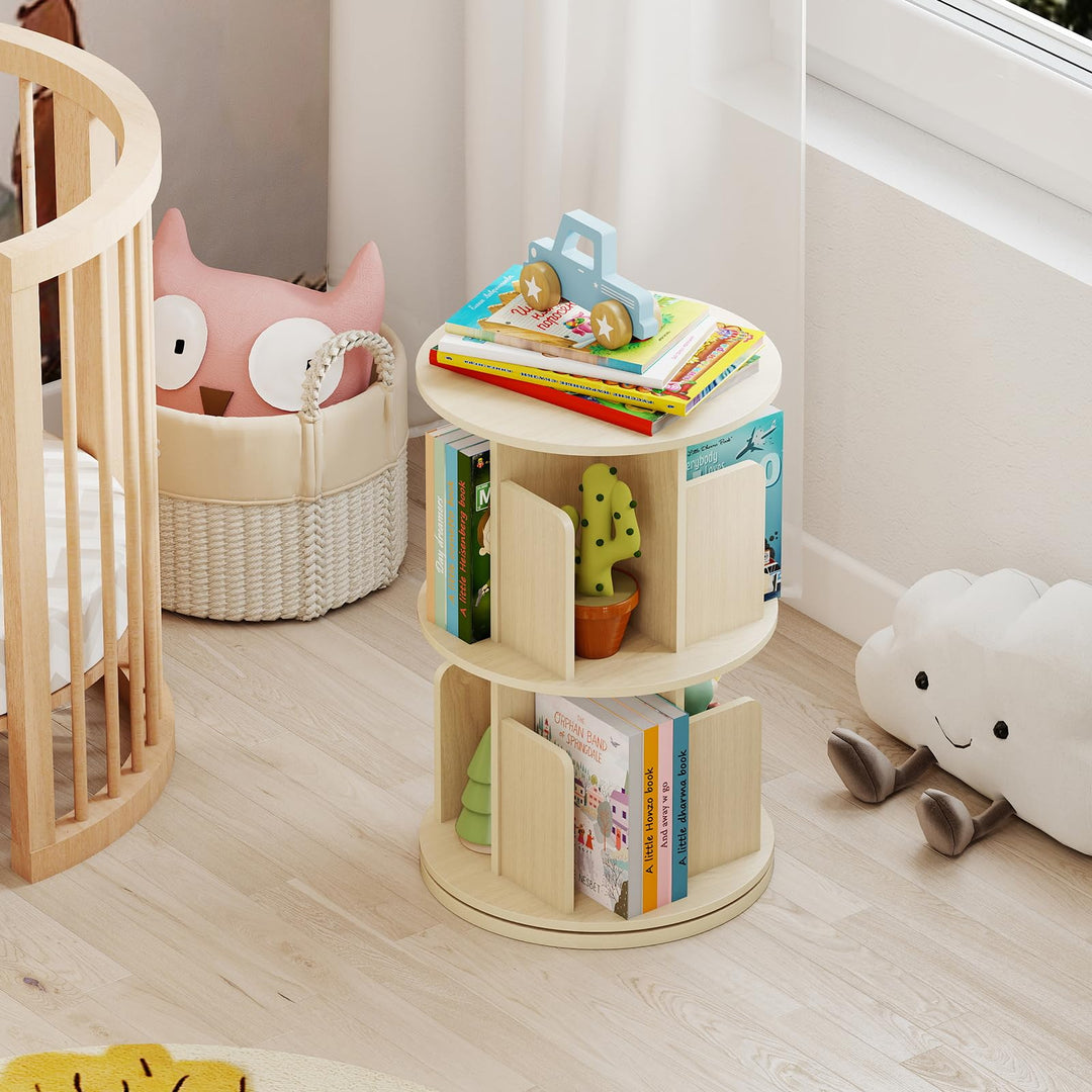 Giantex 2-Tier Rotating Bookshelf 360° Display Rack w/Dividers &amp; Anti-Falling Baffles