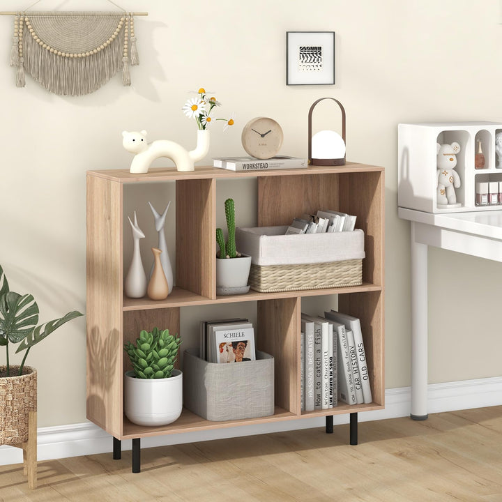 Giantex 3-Tier Bookcase, Modern Cube Bookshelf with 4 Compartments &amp; Metal Legs, Minimalist Freestanding Storage Organizer