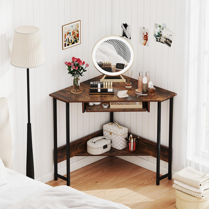 Giantex Small Corner Desk with Charging Station with Keyboard Tray &amp; Storage Shelf
