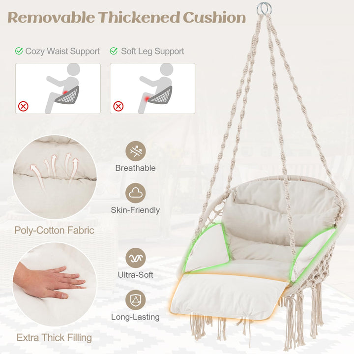Giantex Hanging Chair Outdoor, Hammock Chair with Thick Cushion &amp; Macrame