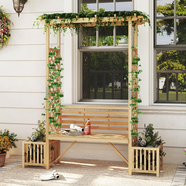 Giantex Outdoor Bench with Garden Arbor &amp; 2 Planter Boxes
