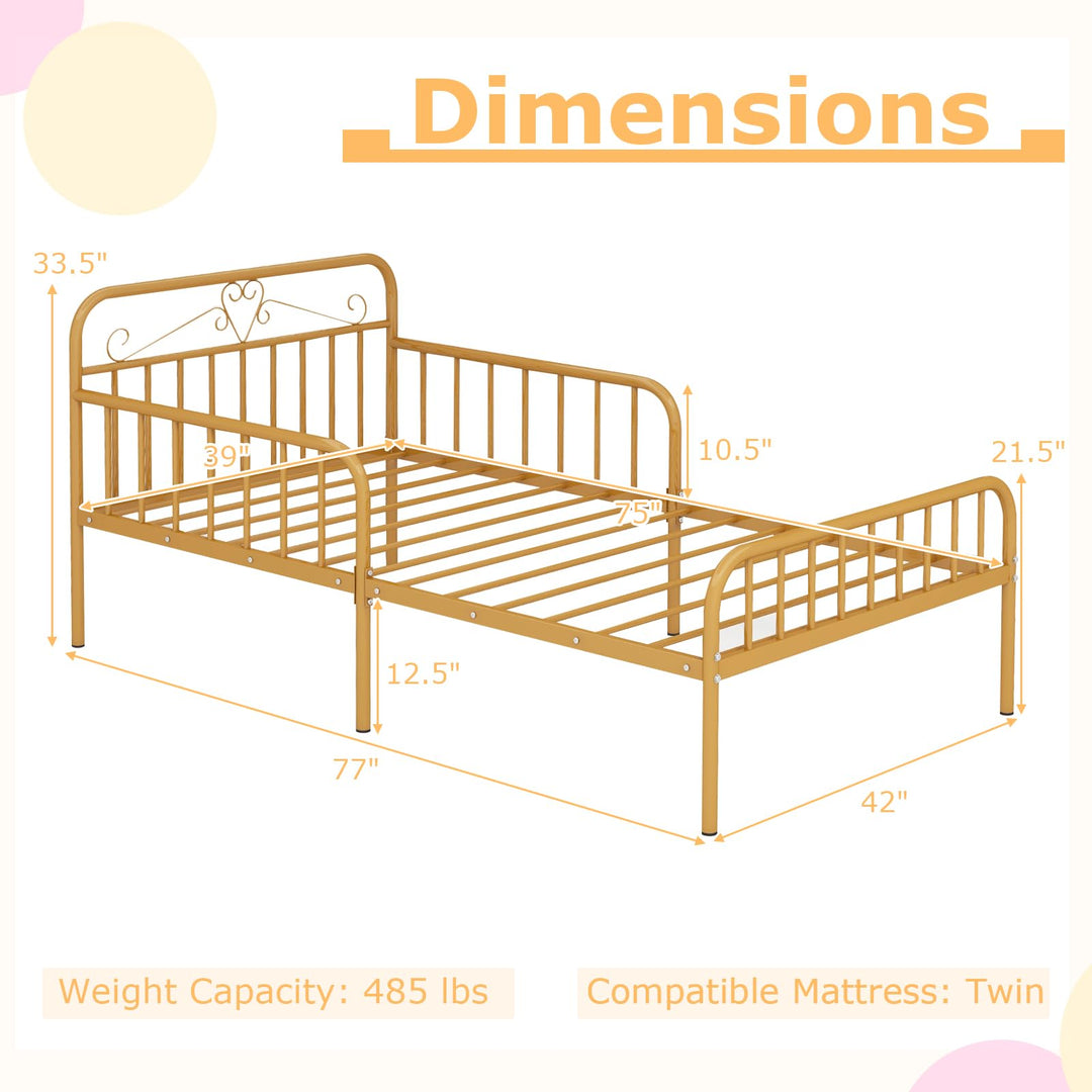Giantex Metal Twin Bed Frames for Kids, Heavy Duty Metal Platform Bed Frame with Headboard &amp; Safety Guardrails