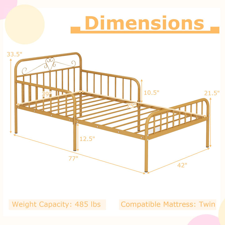 Giantex Metal Twin Bed Frames for Kids, Heavy Duty Metal Platform Bed Frame with Headboard &amp; Safety Guardrails