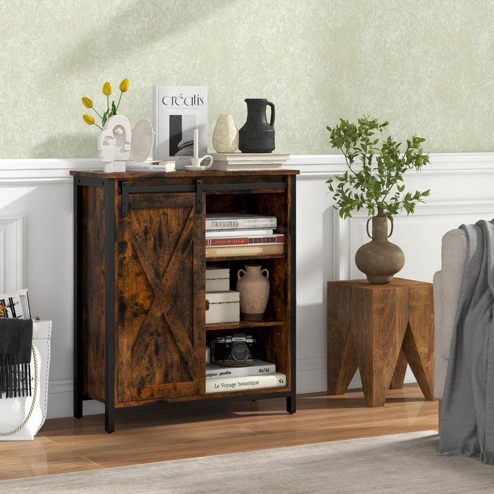 Giantex Buffet Cabinet, Farmhouse Kitchen Sideboard with Sliding Barn Door &amp; Adjustable Shelves