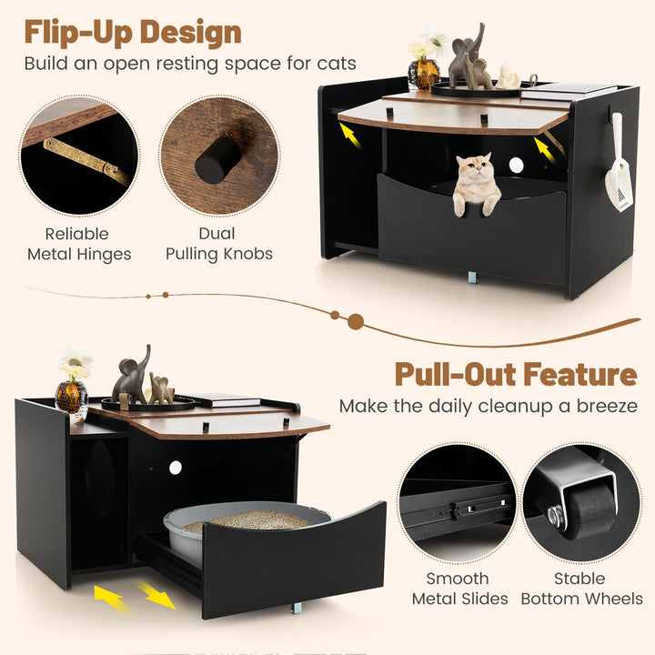 Giantex Cat Litter Box Enclosure - Hidden Cat Washroom Furniture with Rolling Pull-Out Drawer