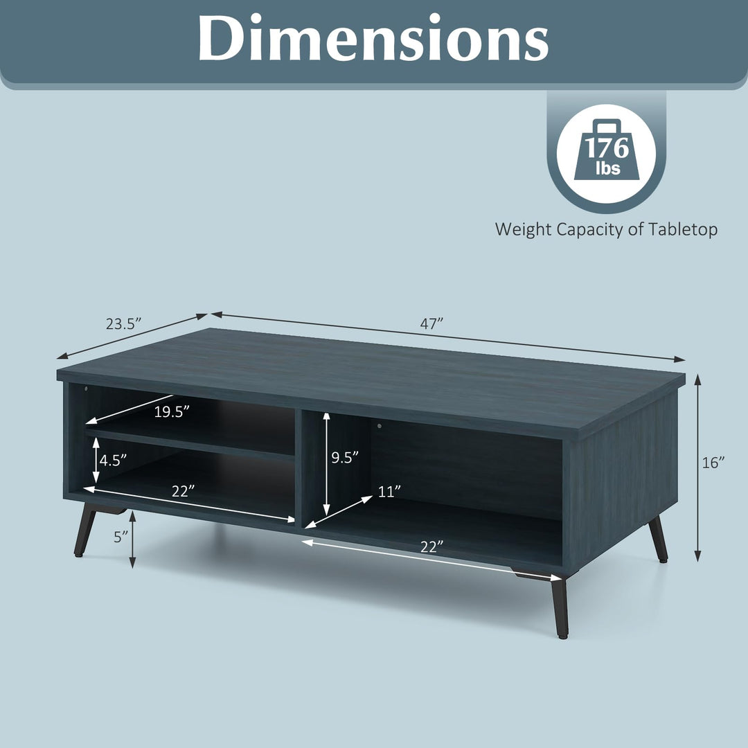 Giantex 2-Tier Mid Century Modern Coffee Table with Storage Shelves Compartments