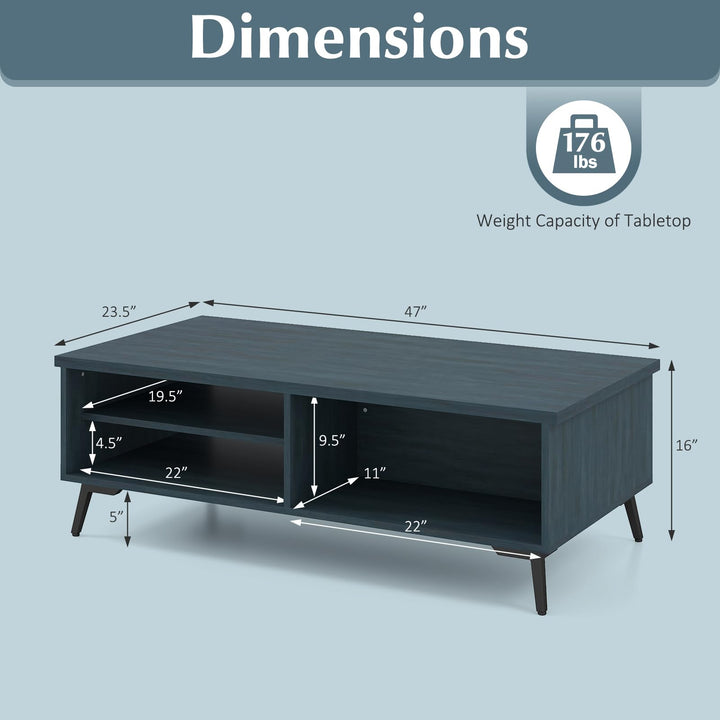 Giantex 2-Tier Mid Century Modern Coffee Table with Storage Shelves Compartments