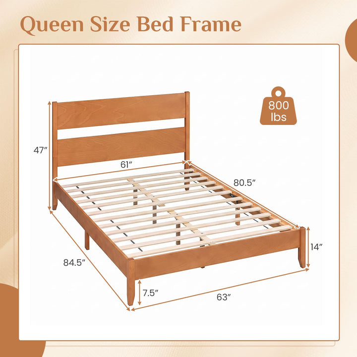 GIANTEX Queen/Full/Twin Size Wooden Bed Frame with Slatted Headboard
