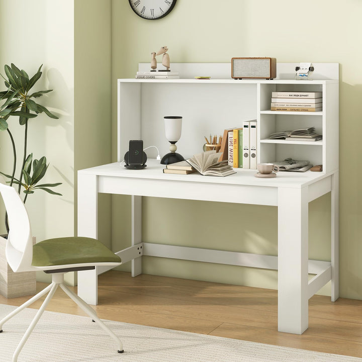 Giantex Computer Desk with Hutch, Modern Home Office Desk with Power Outlets, Storage Shelves &amp; Cable Hole