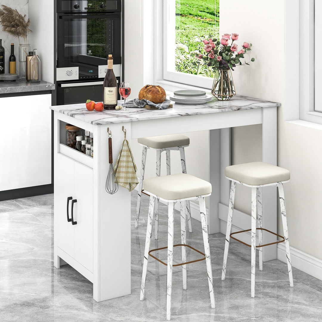 Giantex Bar Table, 47” Counter Height Dining Table with 7 Hanging Hooks, Compartment, Cabinet &amp; Adjustable Shelf