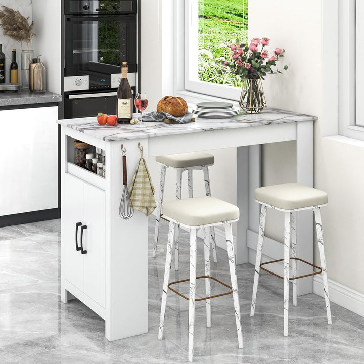 Giantex Bar Table, 47” Counter Height Dining Table with 7 Hanging Hooks, Compartment, Cabinet &amp; Adjustable Shelf