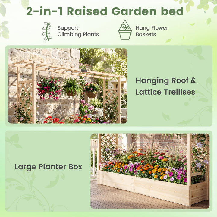 Giantex Wooden Raised Garden Bed with Trellis &amp; Hanging Roof