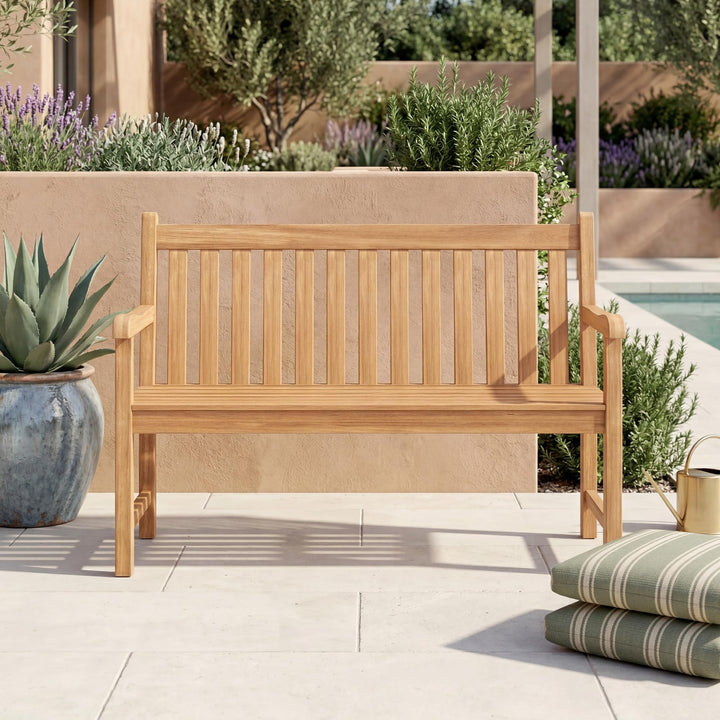 GIANTEX 51" Teak Wood 2-Person Patio Bench with Armrests