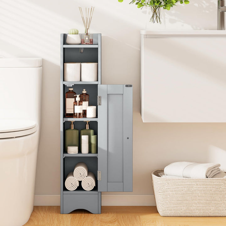 Giantex Small Bathroom Storage Cabinet Corner Floor Cabinet with Door &amp; Adjustable Shelves