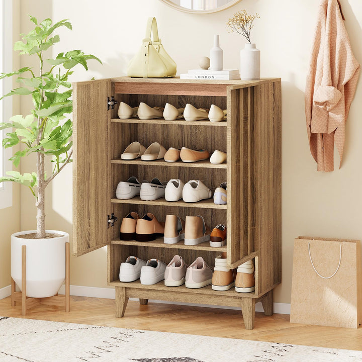 Giantex Wooden Shoe Cabinet with 2 Fluted Doors