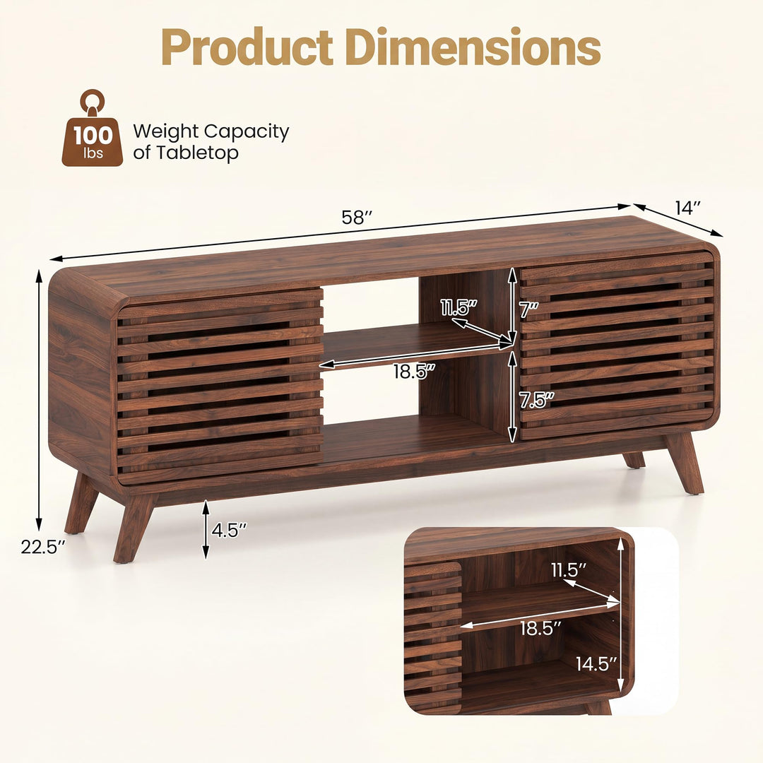 GIANTEX 58" Mid Century Modern TV Stand for 65 inch TV with Grille Doors