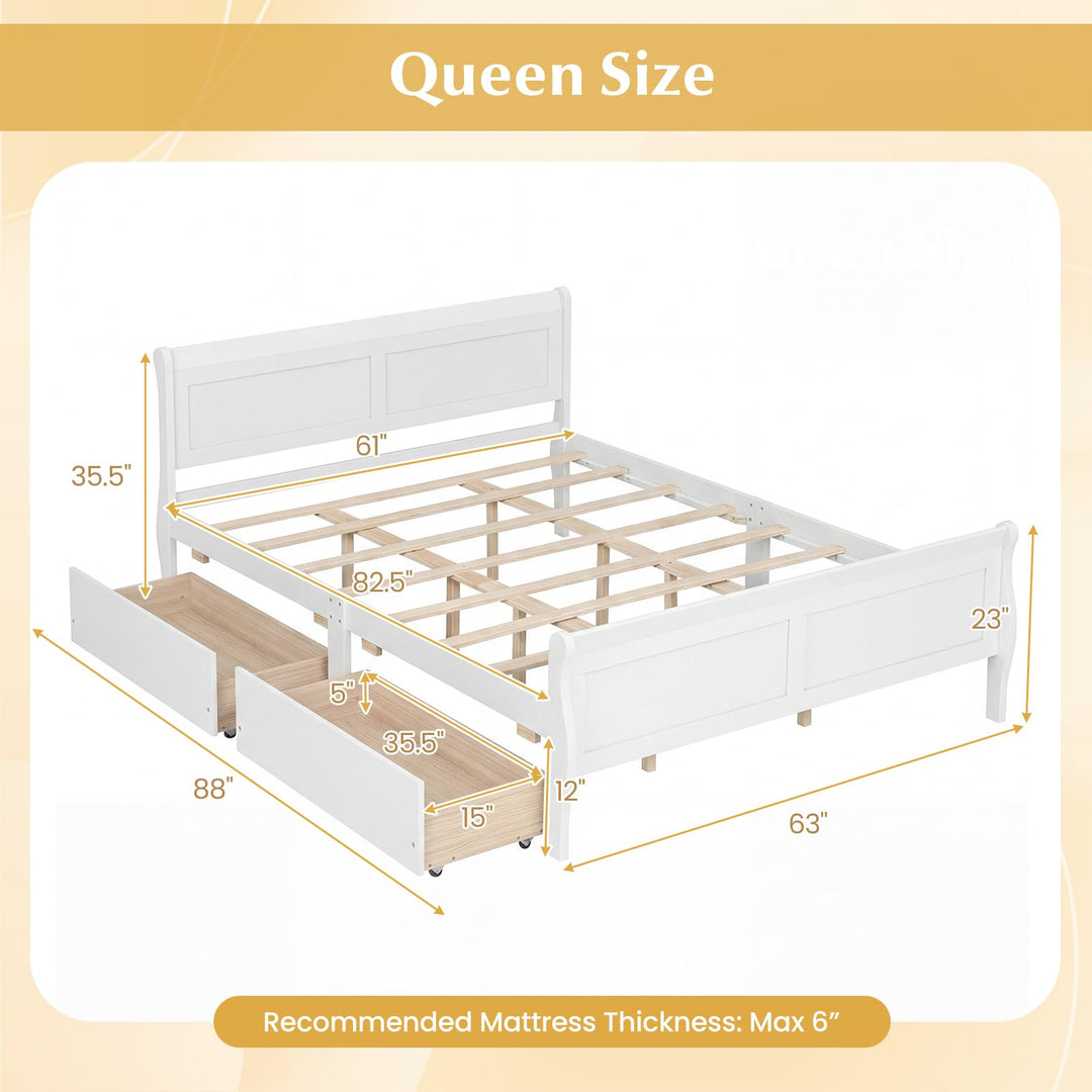 Giantex Twin/ Full/ Queen Bed with 2 Storage Drawers Wood Platform Bed with Headboard &amp; Footboard