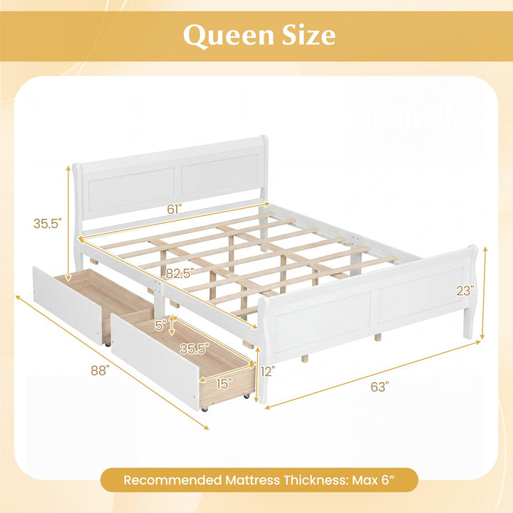 Giantex Twin/ Full/ Queen Bed with 2 Storage Drawers Wood Platform Bed with Headboard &amp; Footboard