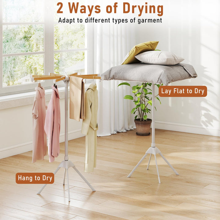 Giantex 4 Legs Foldable Clothes Drying Rack with 8 Bamboo Hanging Rods and 40 Hanger Slots
