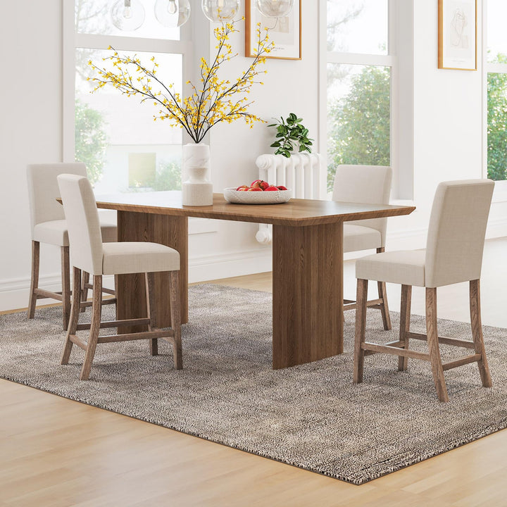 Giantex Bar Stools Counter Height, 24.5" Modern Fabric Bar Chairs with Back, Footrest &amp; Solid Wood Legs