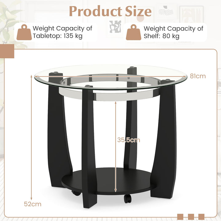 Giantex Round Glass Coffee Table 32" Rolling Center Tables with Wheels
