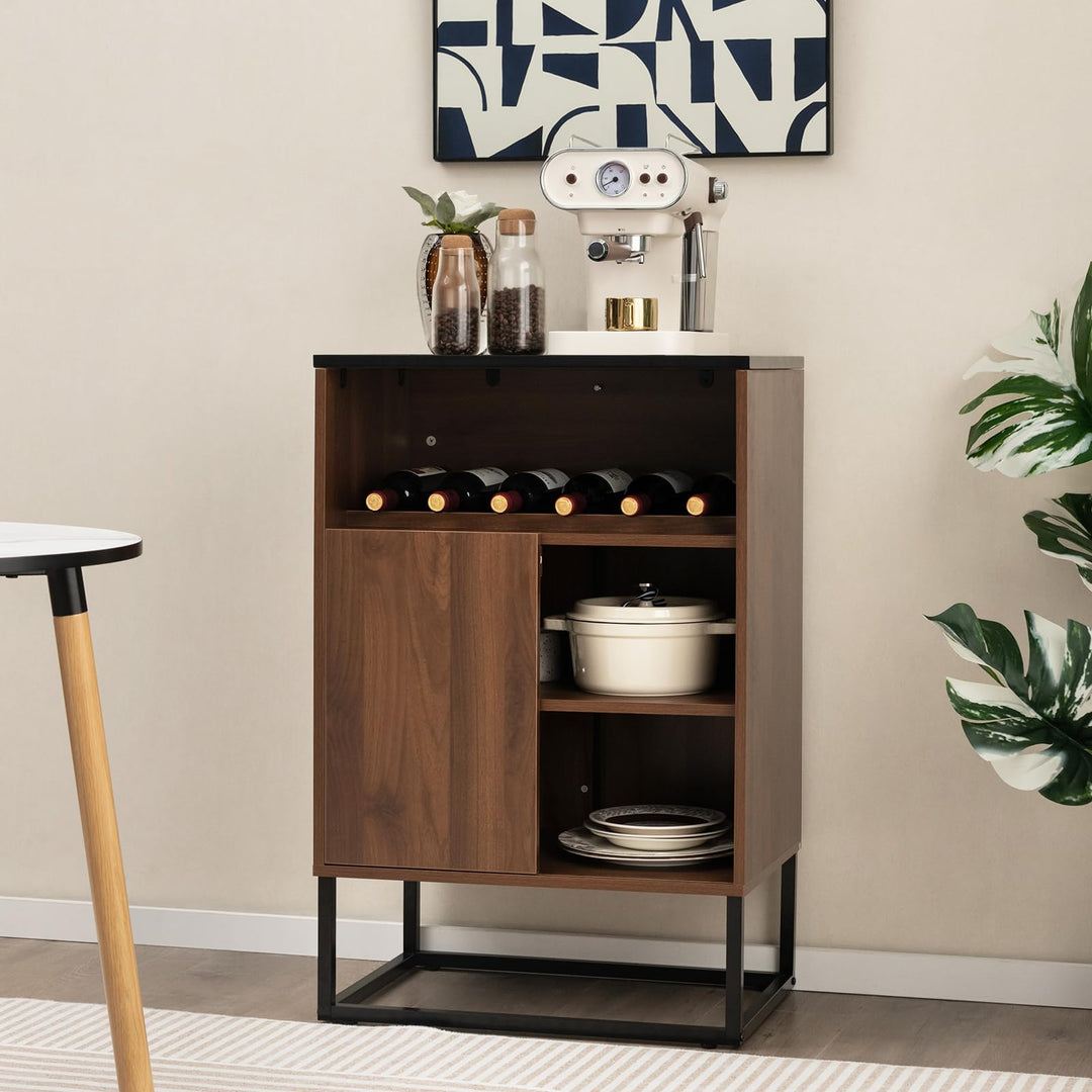 Giantex Wine Bar Cabinet, Small Sideboard Buffet Cabinet with Tempered Glass Top, Adjustable Feet &amp; Shelf, Sliding Door