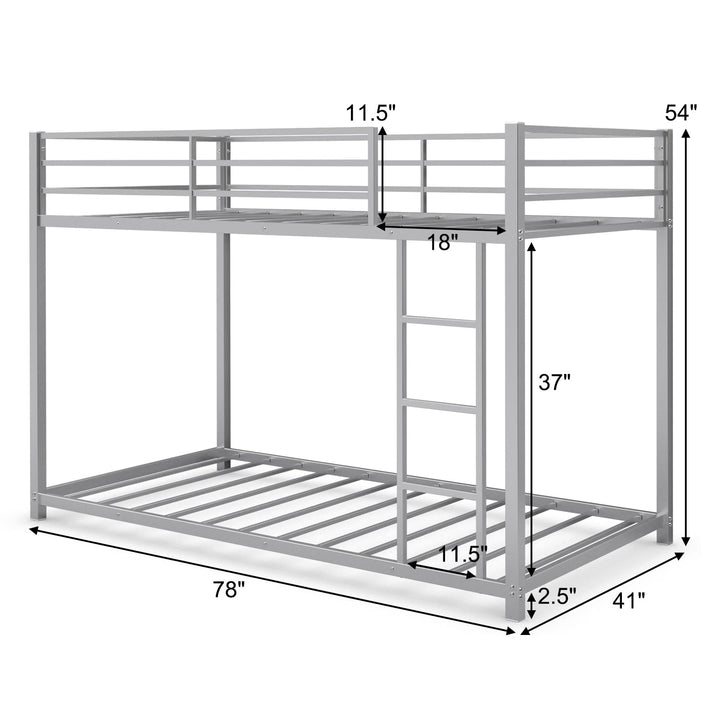 Giantex Metal Bunk Bed Twin Over Twin, Low Profile Bunk Bed Frame with Ladder &amp; Full Length Guardrail