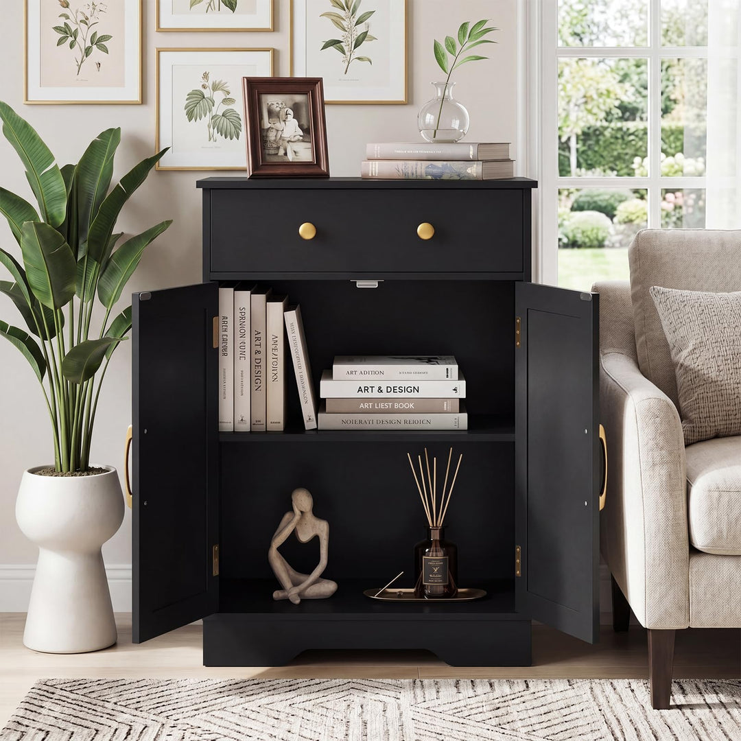 Floor Storage Cabinet with Doors Modern Buffet Sideboard with Drawer and Adjustable Shelf