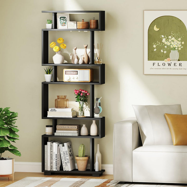 Giantex 6-Tier Geometric Bookcase Set of 1/2 64" Tall S-Shaped Bookshelf