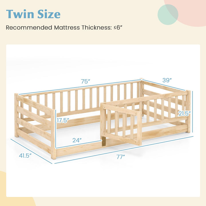 Giantex Twin Floor Bed with High Fence &amp; Door