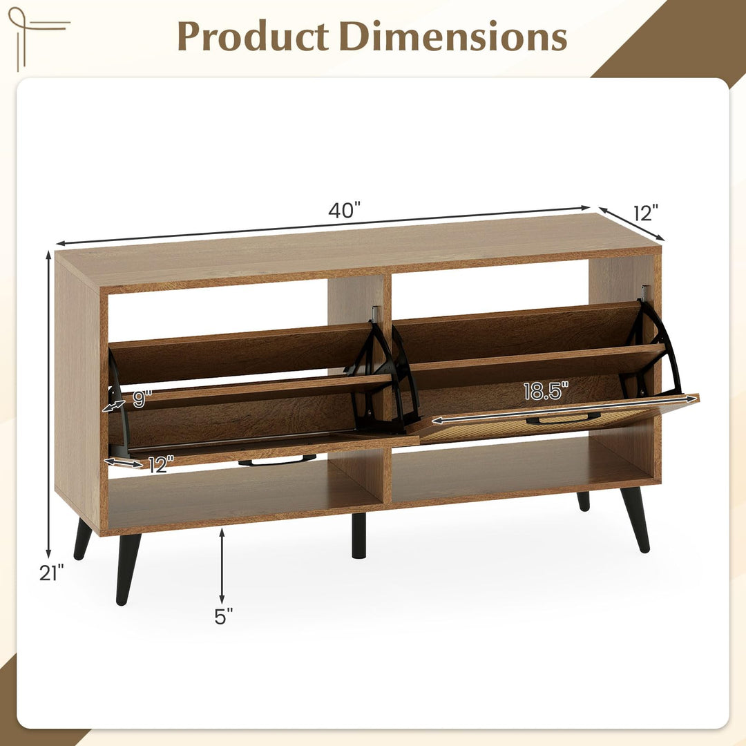 Giantex Rattan Shoe Cabinet with 2 Flip Drawers