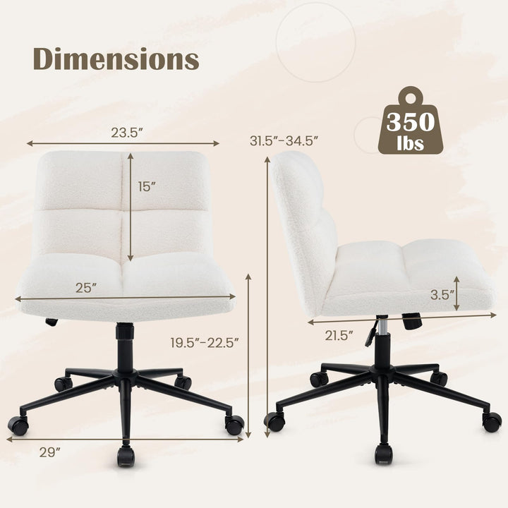 Giantex Criss Cross Chair with Wheels, Faux Fur Cross Legged Office Chair, Armless Wide Desk Chair