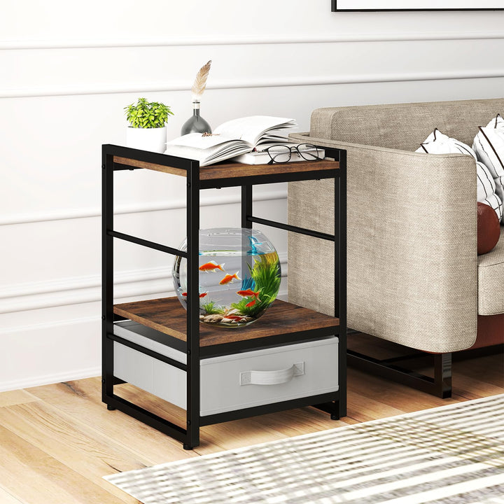 Giantex Industrial Nightstand with Storage Drawer for Bedroom