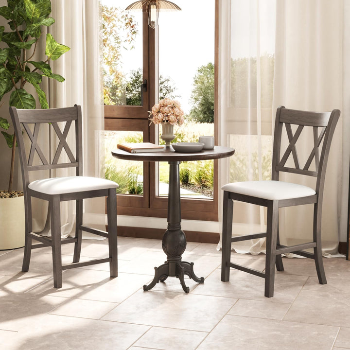 Giantex Wood Bar Stools Set of 2/4, 24" Counter Height Bar Stools w/Cross Back &amp; Linen Fabric Upholstered Seat