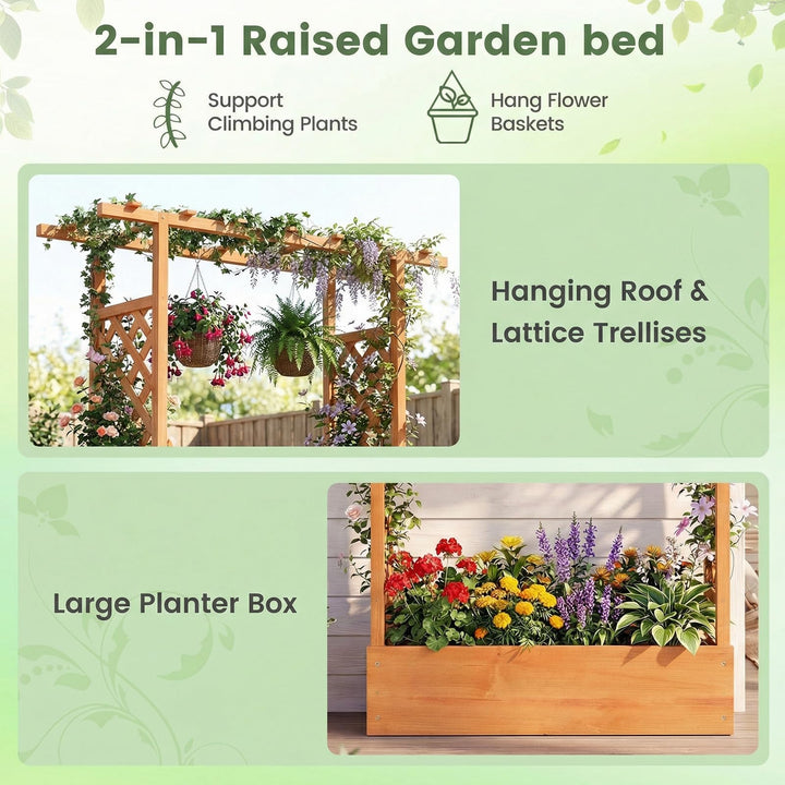 Giantex Wooden Raised Garden Bed with Trellis &amp; Hanging Roof