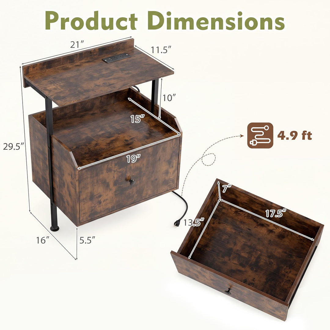 Giantex Nightstand w/Charging Station &amp; LED Light (1/2)