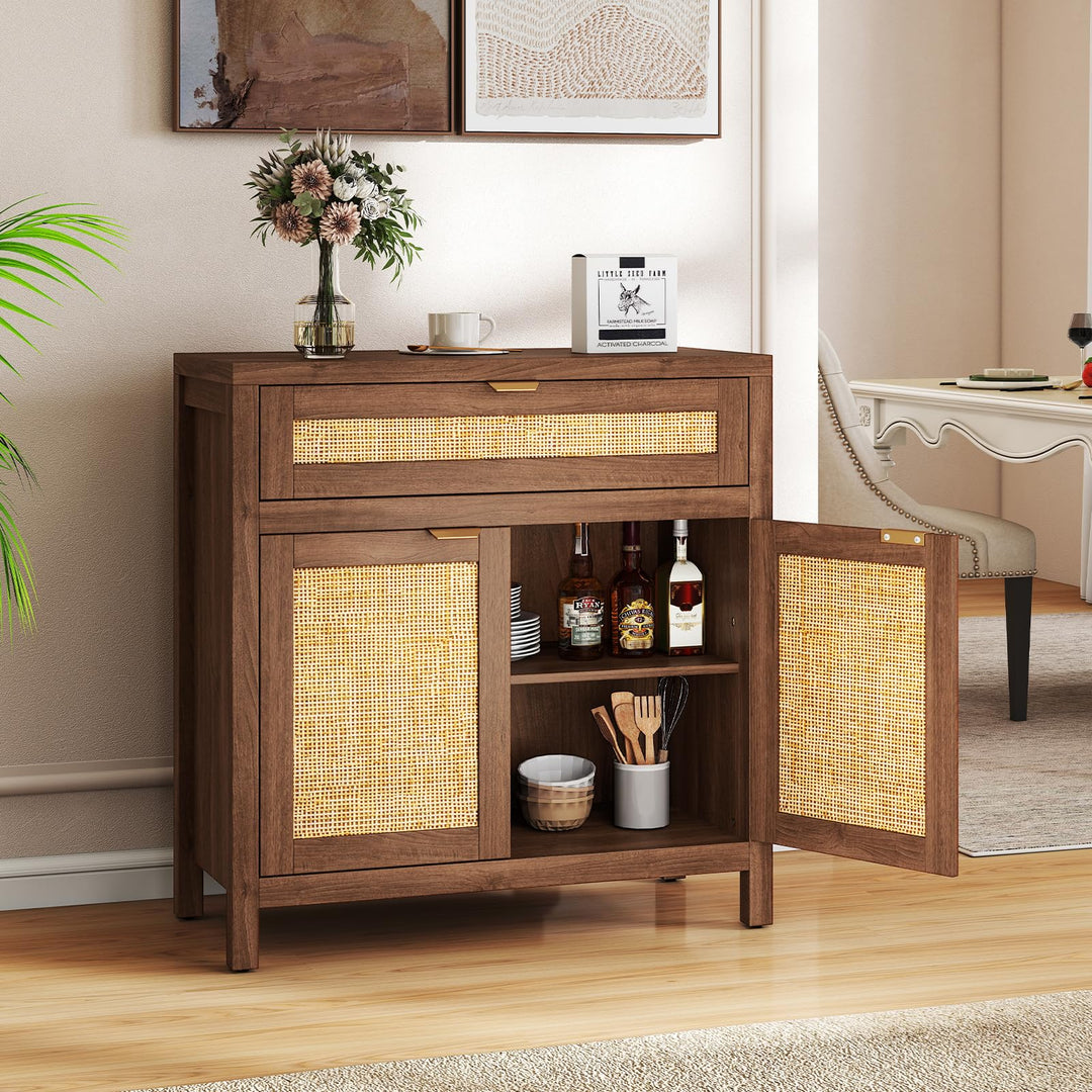 Giantex Sideboard Buffet Cabinet Rustic Rattan Storage Cabinet w/ 2 Doors