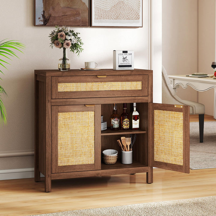 Giantex Sideboard Buffet Cabinet Rustic Rattan Storage Cabinet w/ 2 Doors