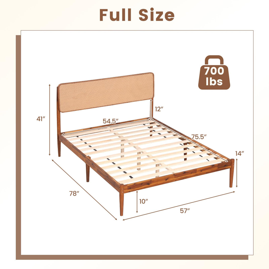 Giantex Wooden Bed Frame Full/Twin/Queen Size with Rattan Headboard