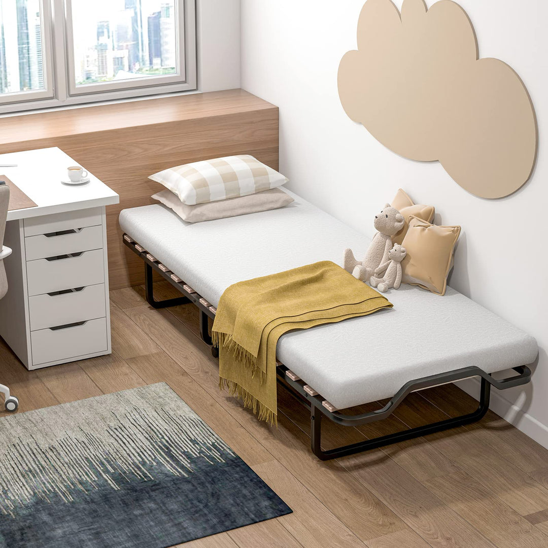Giantex Folding Bed with 4 Inch Mattress for Adults, Cot Size Rollaway Bed for Guest, 75"x 31"