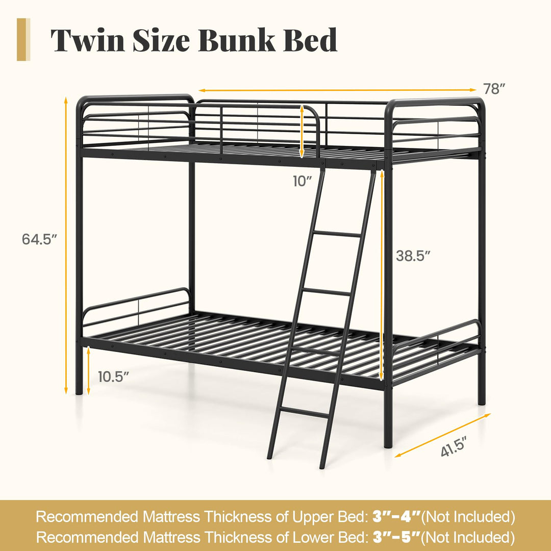 Giantex Metal Bunk Bed Twin Over Twin, Heavy Duty Twin Bunk Beds with Inclined Ladder &amp; Safety Guardrails