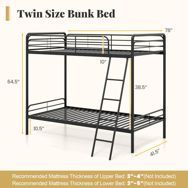 Giantex Metal Bunk Bed Twin Over Twin, Heavy Duty Twin Bunk Beds with Inclined Ladder &amp; Safety Guardrails