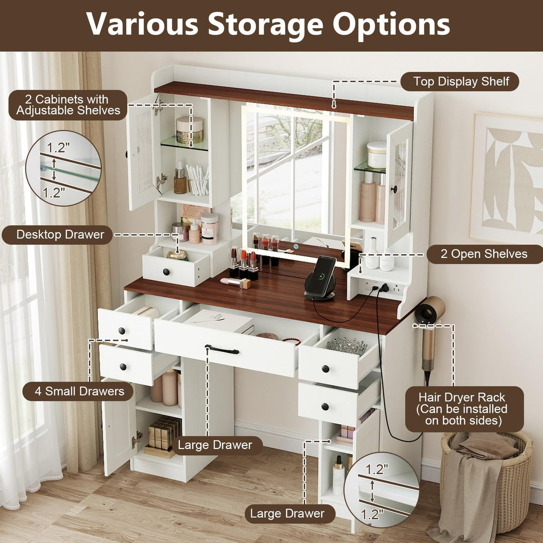 CHARMAID 41.5 Inch Makeup Dressing Table with Power Outlets and 3 Color Lighting Modes