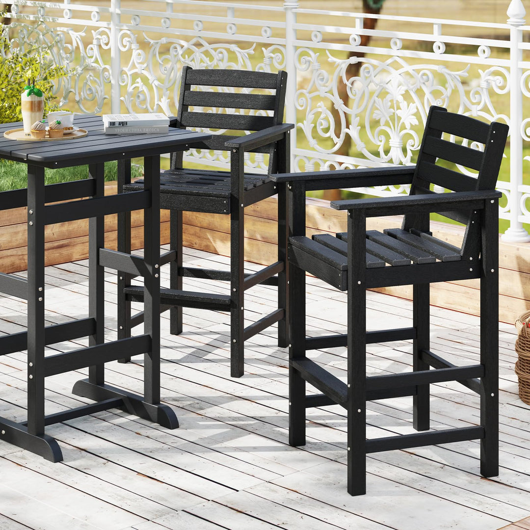 Giantex 29” Bar Stools Set of 2/4, HDPE Barstools w/Back, Armrests &amp; Footrests, Max Load 330Lbs