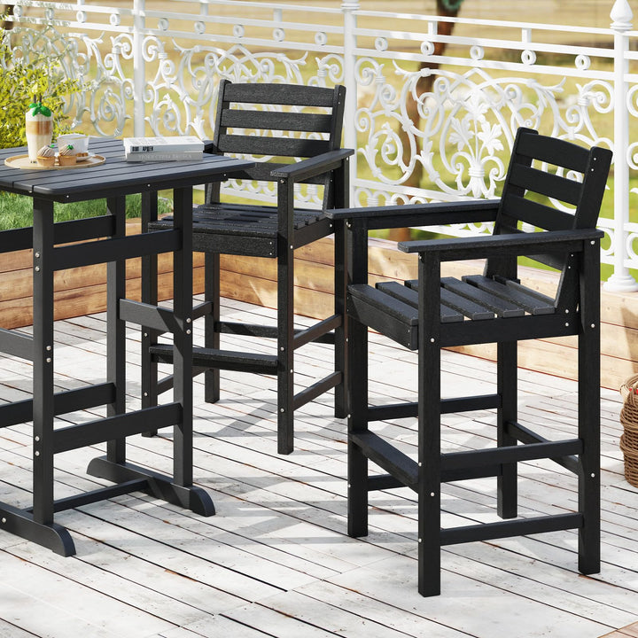 Giantex 29” Bar Stools Set of 2/4, HDPE Barstools w/Back, Armrests &amp; Footrests, Max Load 330Lbs
