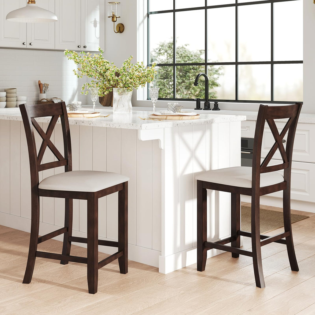 Giantex Farmhouse Counter Height Bar Stools with Footrest (2/4)