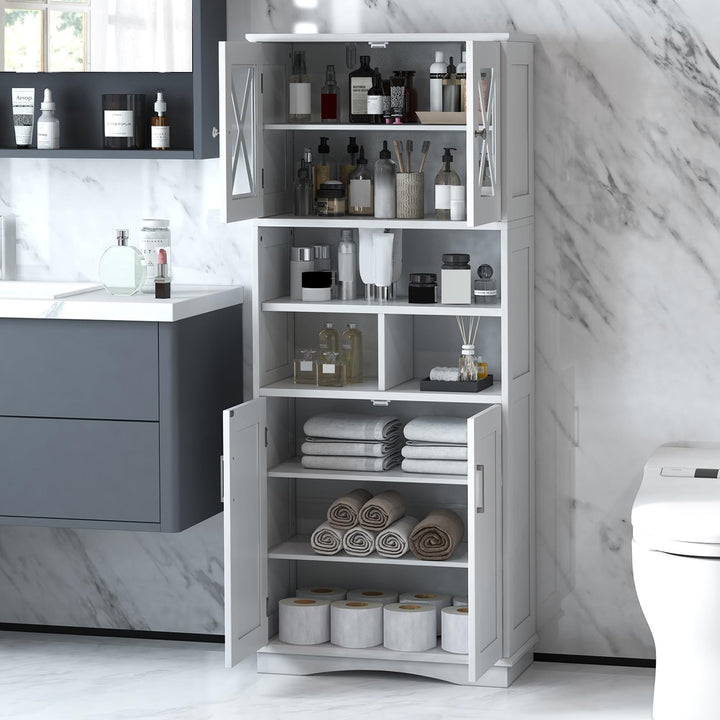 Giantex 57" Tall Bathroom Cabinet, Storage Cabinet with Acrylic Doors &amp; Adjustable Shelves