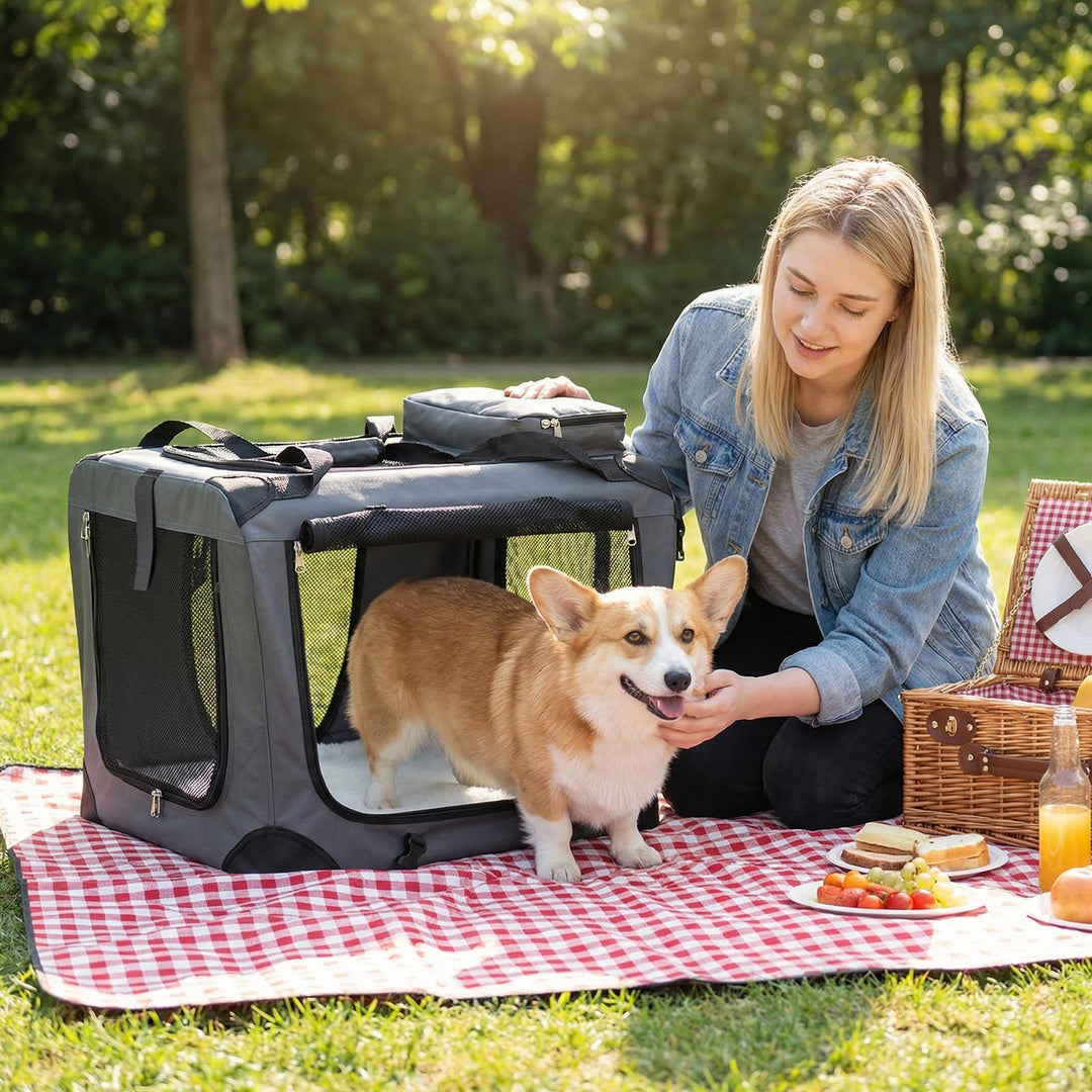 Giantex Folding Soft Dog Crate with 5-Sided Mesh
